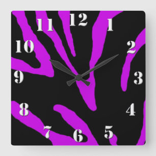 Horloge Carrée Poster de animal de bande violet Zebra