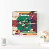 Horloge Carrée Poster de Voyage Espace Rétro - Système Solaire Gr (Maison)