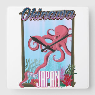 Horloge Carrée Poster de voyage Okinawa Japan Squid