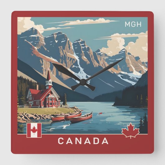 Horloge Carrée Poster de voyage sur mesure Monogramme Canada (Recto)
