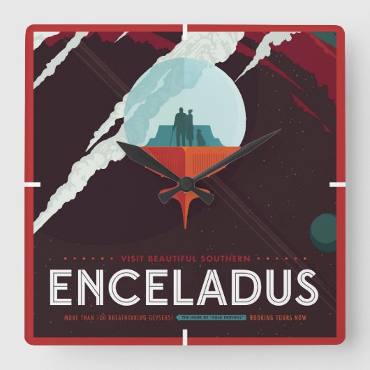 Horloge Carrée Poster Espace Rétro Mission Cassini À Saturne (Recto)