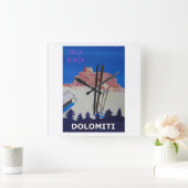 Horloge Carrée Poster rétro Dolomiti Italie à Sella Ronda (Maison)