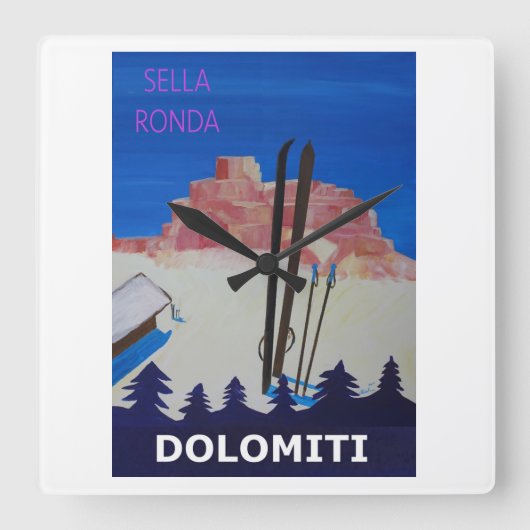 Horloge Carrée Poster rétro Dolomiti Italie à Sella Ronda (Recto)