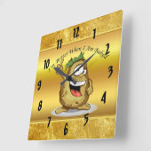 Horloge Carrée Potates de caractère avec poils verts (Angle)