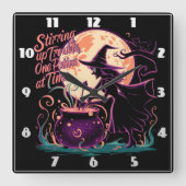 Horloge Carrée Potions brassées de sorcières sous une pleine lune (Recto)