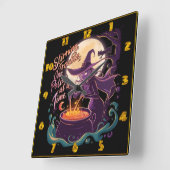 Horloge Carrée Potions brassées de sorcières sous une pleine lune (Angle)