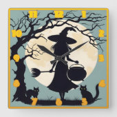 Horloge Carrée Potions de brassage de sorcière sous le plein clai (Recto)