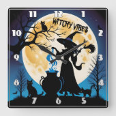 Horloge Carrée Potions de sorcières sur Halloween la nuit (Recto)