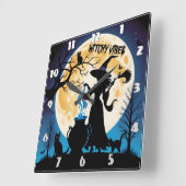 Horloge Carrée Potions de sorcières sur Halloween la nuit (Angle)