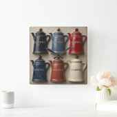 Horloge Carrée Pots à café vintage (Maison)