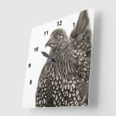 Horloge Carrée Poulets dorés Wyandotte (Angle)