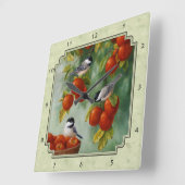 Horloge Carrée Poulets et pommiers verts (Angle)