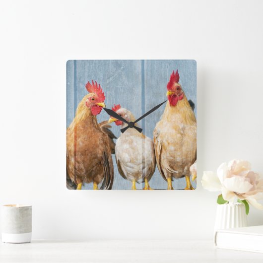 Horloge Carrée Poulets et poules (Maison)