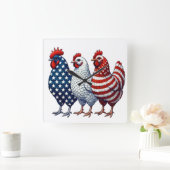 Horloge Carrée Poulets patriotiques (Maison)