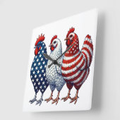 Horloge Carrée Poulets patriotiques (Angle)