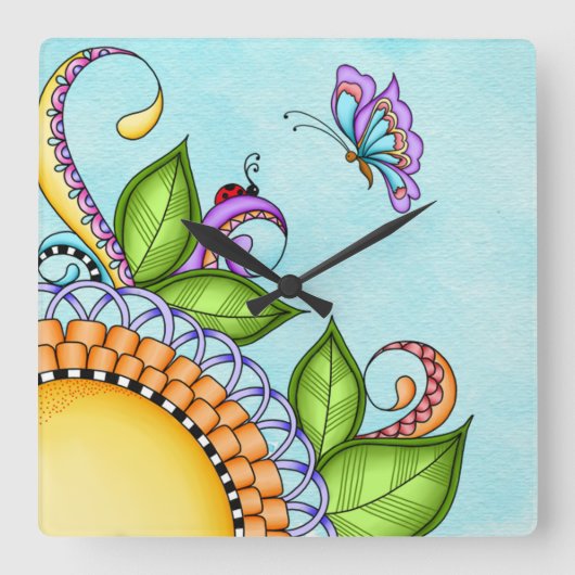 Horloge Carrée Poumon de laine et de papillon (Recto)