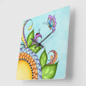 Horloge Carrée Poumon de laine et de papillon (Angle)