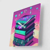 Horloge Carrée Pour l'amour des livres (Angle)