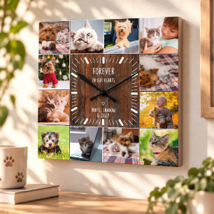Horloge Carrée Pour toujours dans nos coeurs Collage de photos po