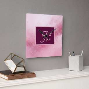 Horloge Carrée Poussière scintillante de marbre abstrait féminin