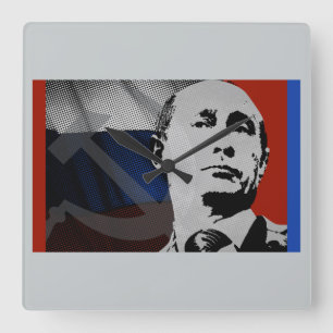 Horloge Carrée Poutine avec drapeau russe