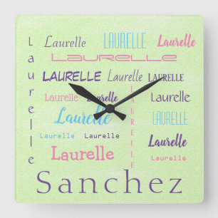 Horloge Carrée Prénom personnalisé Type de police Nom de famille 