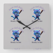 Horloge Carrée Prêt à jouer : Bleu Striped Baseball Chat (Recto)