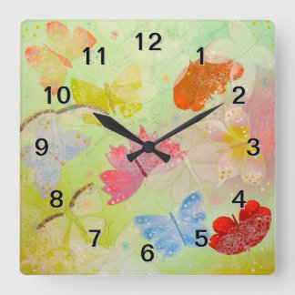 Horloge Carrée Pretty Colorful Butterflies