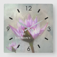 PRETTY IN PINK WATER LILIES LARGE CLOCK