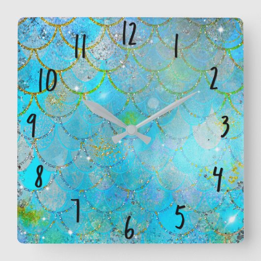 Horloge Carrée Pretty Iridescent Blue Shtoujours Mermaid Scales (Recto)