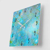 Horloge Carrée Pretty Iridescent Blue Shtoujours Mermaid Scales (Angle)