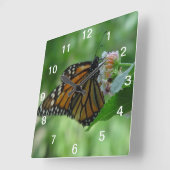 Horloge Carrée Pretty Monarch Butterfly & Pink Flower Wall Clock (Angle)