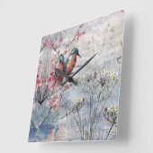 Horloge Carrée Pretty Painted Kingfish and Flowers (Angle)
