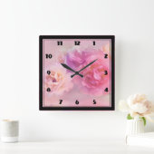 Horloge Carrée Pretty Pink Carnations Stylish (Maison)