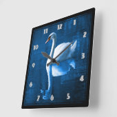 Horloge Carrée Pretty white swan floating on a blue lake (Angle)