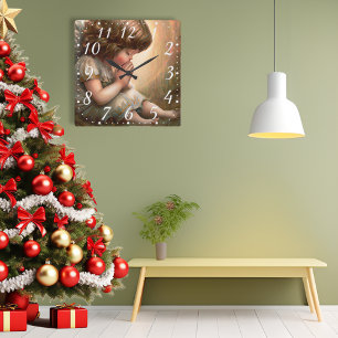 Horloge Carrée Prier Petite fille Angel Radiant Halo Lumière