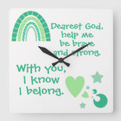 Horloge Carrée Prière chrétienne pour enfants Vert| (Recto)