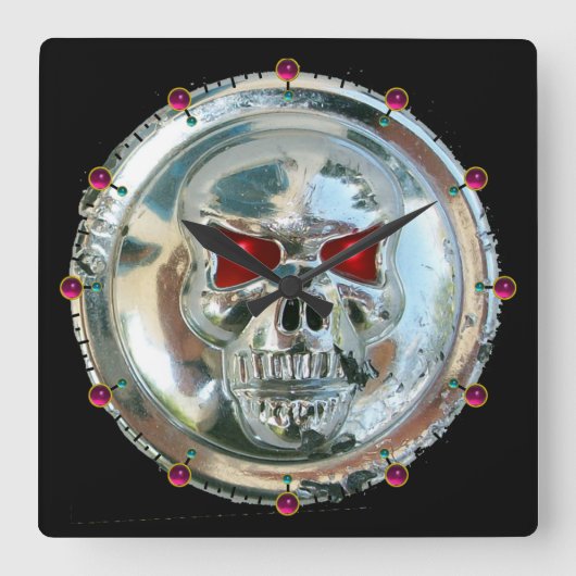 Horloge Carrée PRINTED CHROME SKULL Red Ruby Gems (Recto)