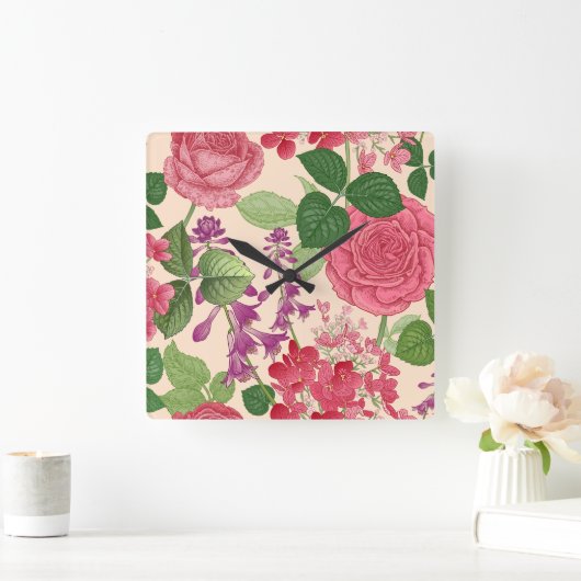 Horloge Carrée printemps (Maison)