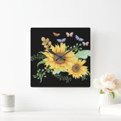 Horloge Carrée printemps de tournesol (Maison)