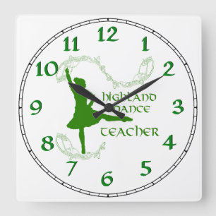 Horloge Carrée Professeur de danse highland - Vert