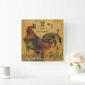 Horloge Carrée PROUD RUSTIC Rooster LARGE CLOCK (Maison)