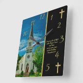 Horloge Carrée Proverbes 3:5 Église blanche (Angle)