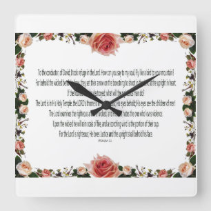 Horloge Carrée PSALM-11, Voir les enfants des hommes, rose floral