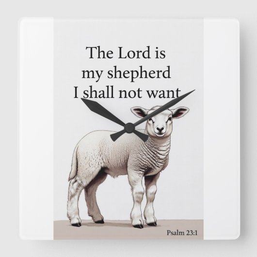 Horloge Carrée Psalm 23:1 Christian Lamb Wall Clock (Recto)