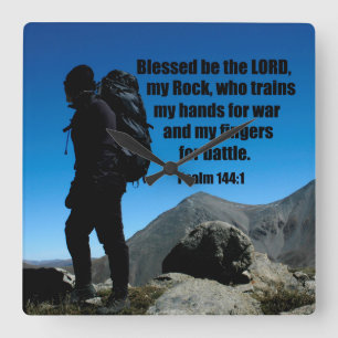 Horloge Carrée Psaume 144:1 Béni soit le Seigneur mon rocher qui