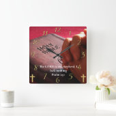 Horloge Carrée Psaume 23:1 Bible sainte avec les mains (Maison)
