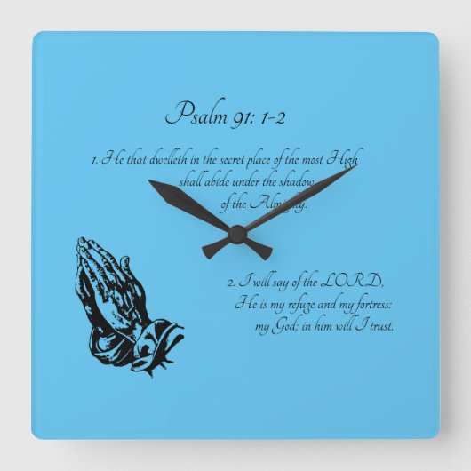Horloge Carrée Psaume 91:1-2 Bleu (Recto)