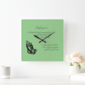 Horloge Carrée Psaume 91:1-2 Vert (Maison)