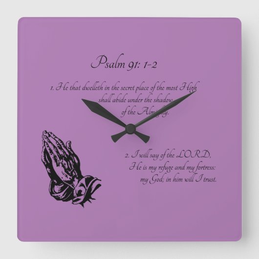 Horloge Carrée Psaume 91:1-2 Violet (Recto)